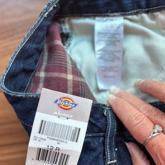 Dickies Flannel Lined Relaxed Fit Jeans 12R Dark Wash Cuff Warm Utility Campus - Picture 6 of 10